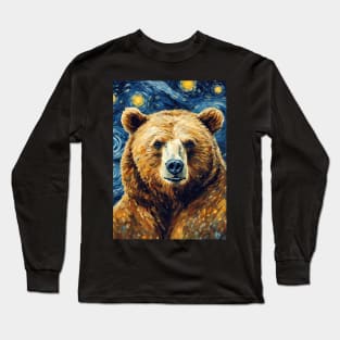 Bear Animal Painting in a Van Gogh Starry Night Art Style Long Sleeve T-Shirt